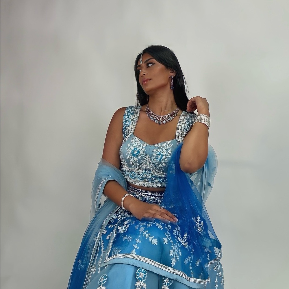 Elegant Blue Fully Handwork Embroidered Lehenga